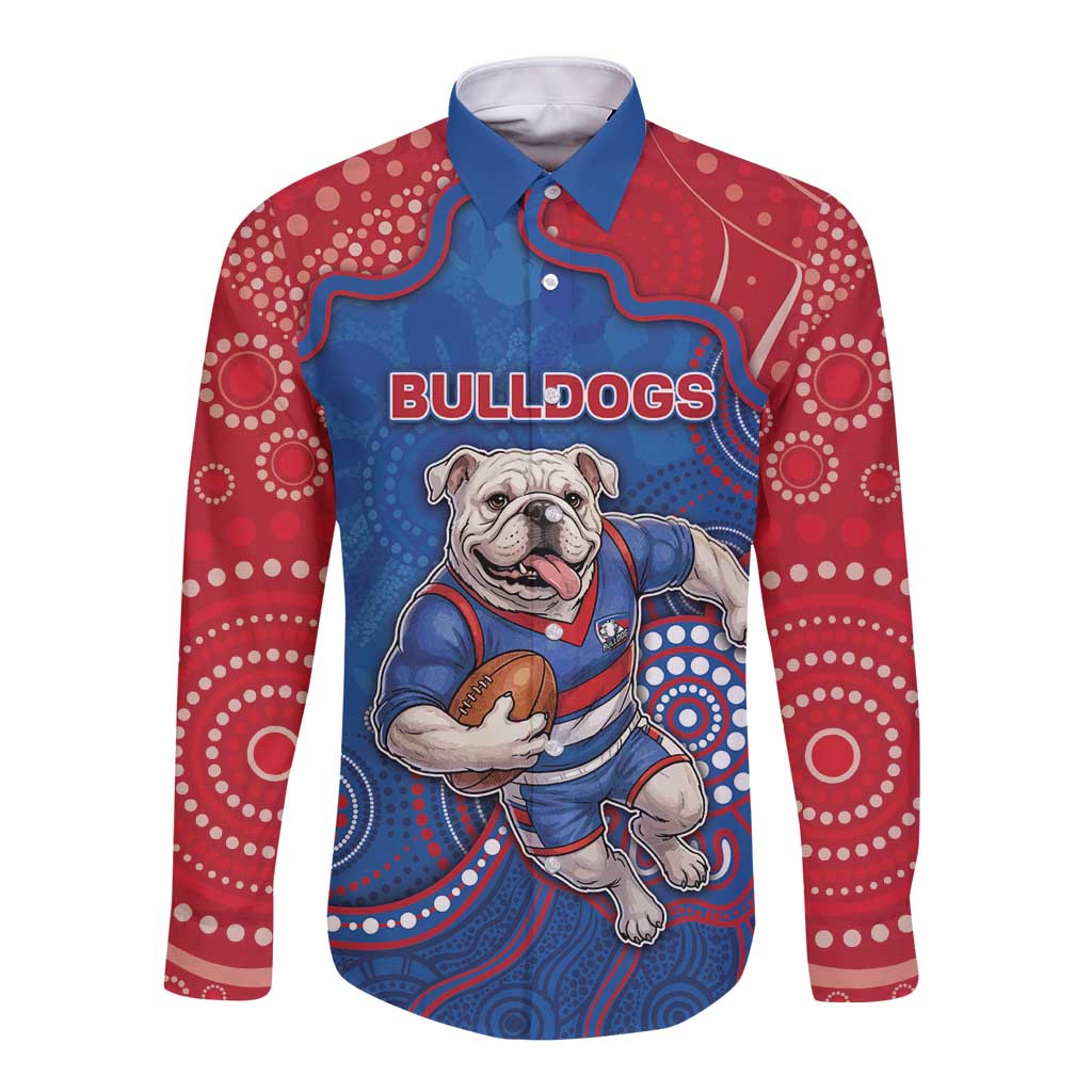 Custom Bulldogs Football Long Sleeve Button Shirt Aboriginal Dot Art Pattern