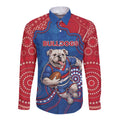 Custom Bulldogs Football Long Sleeve Button Shirt Aboriginal Dot Art Pattern