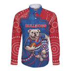 Custom Bulldogs Football Long Sleeve Button Shirt Aboriginal Dot Art Pattern