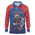 Custom Bulldogs Football Long Sleeve Polo Shirt Aboriginal Dot Art Pattern