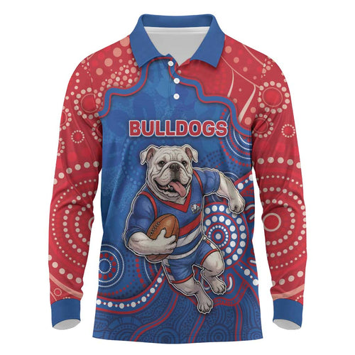 Custom Bulldogs Football Long Sleeve Polo Shirt Aboriginal Dot Art Pattern