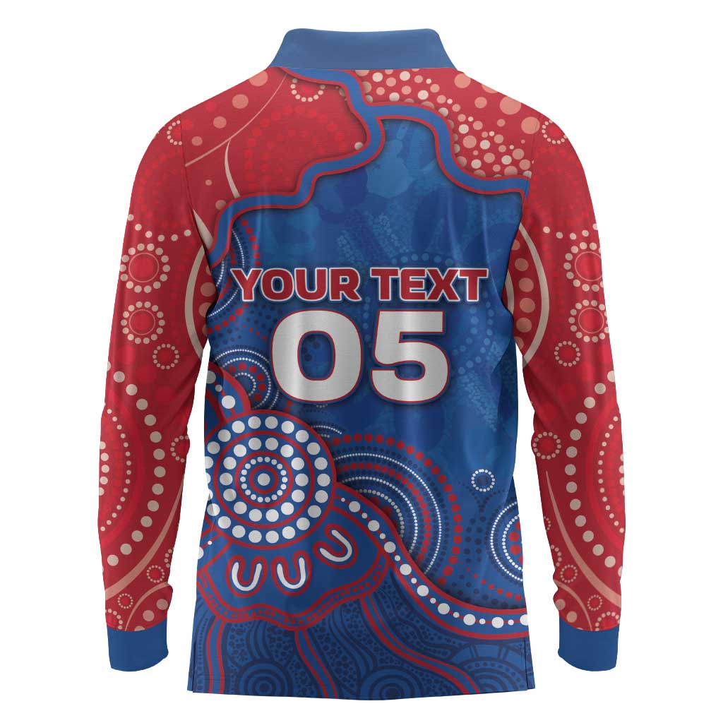 Custom Bulldogs Football Long Sleeve Polo Shirt Aboriginal Dot Art Pattern