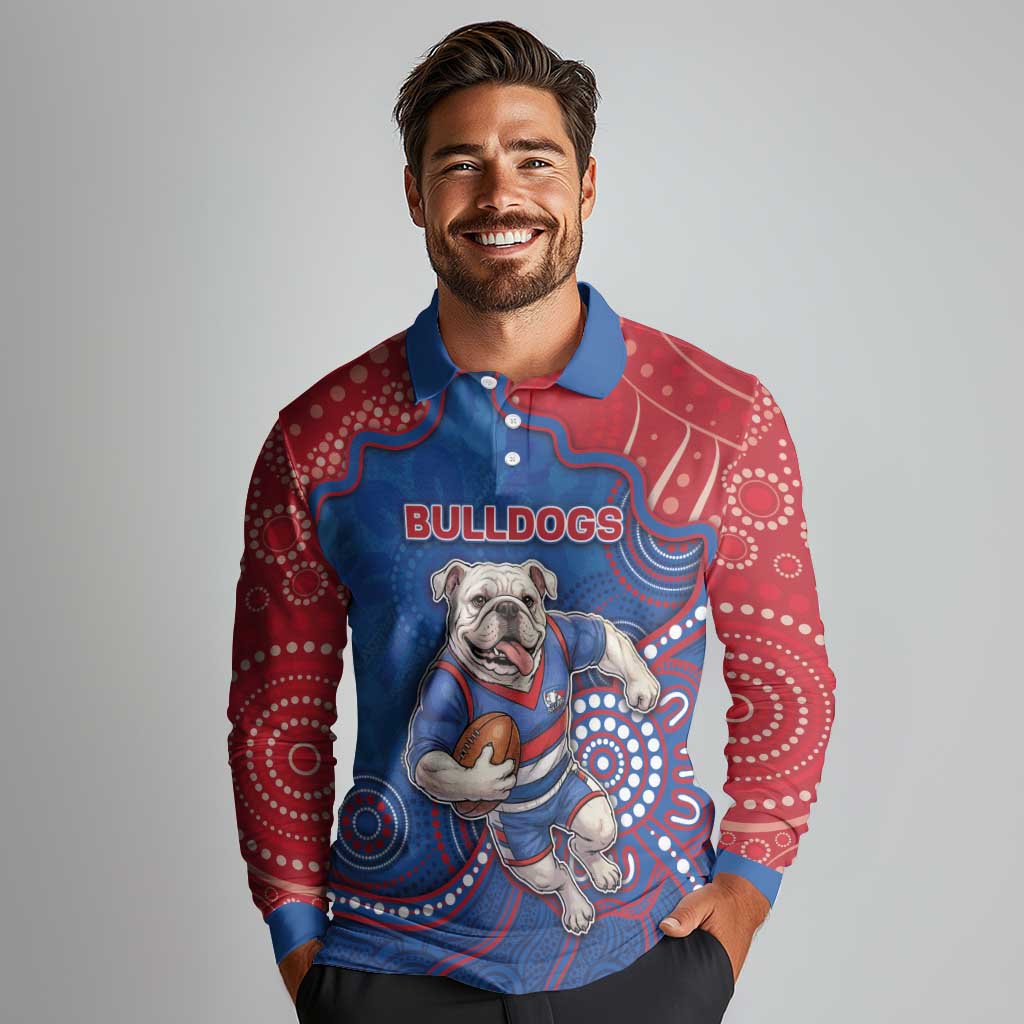 Custom Bulldogs Football Long Sleeve Polo Shirt Aboriginal Dot Art Pattern