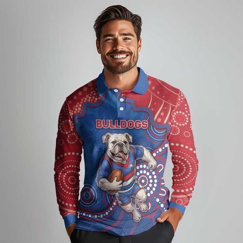 Custom Bulldogs Football Long Sleeve Polo Shirt Aboriginal Dot Art Pattern
