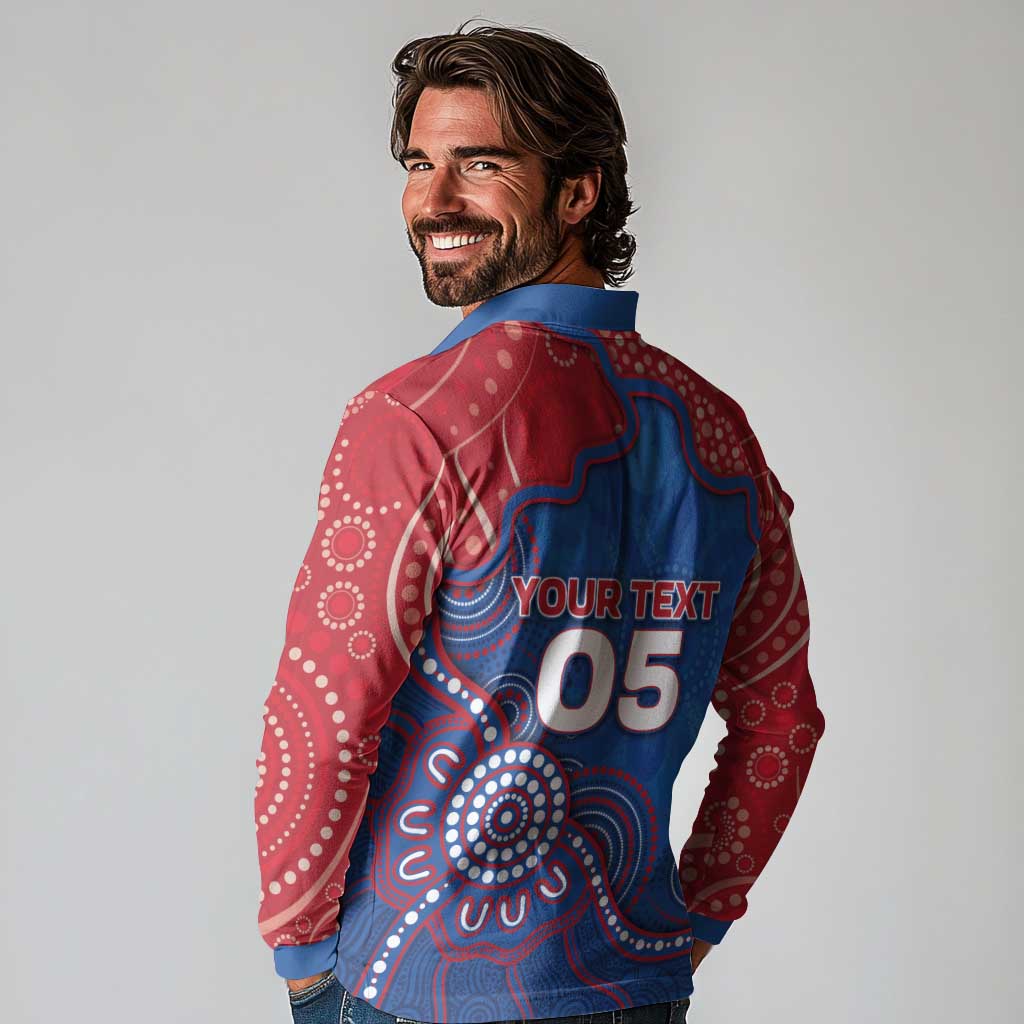 Custom Bulldogs Football Long Sleeve Polo Shirt Aboriginal Dot Art Pattern