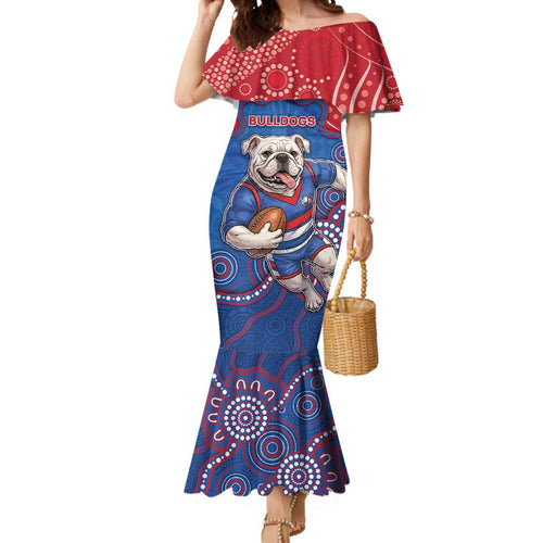 Custom Bulldogs Football Mermaid Dress Aboriginal Dot Art Pattern