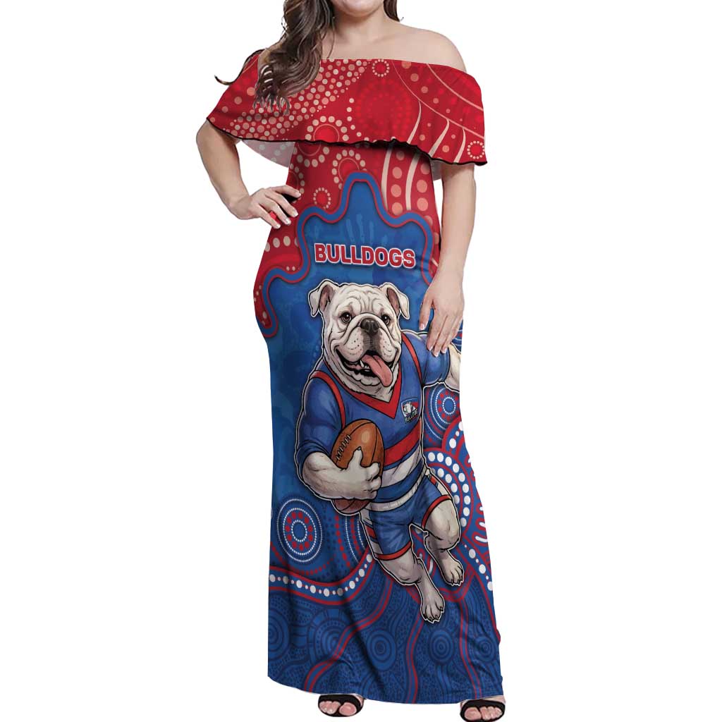 Custom Bulldogs Football Off Shoulder Maxi Dress Aboriginal Dot Art Pattern