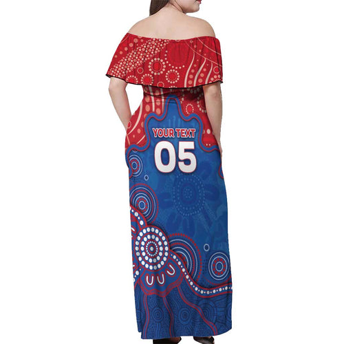 Custom Bulldogs Football Off Shoulder Maxi Dress Aboriginal Dot Art Pattern