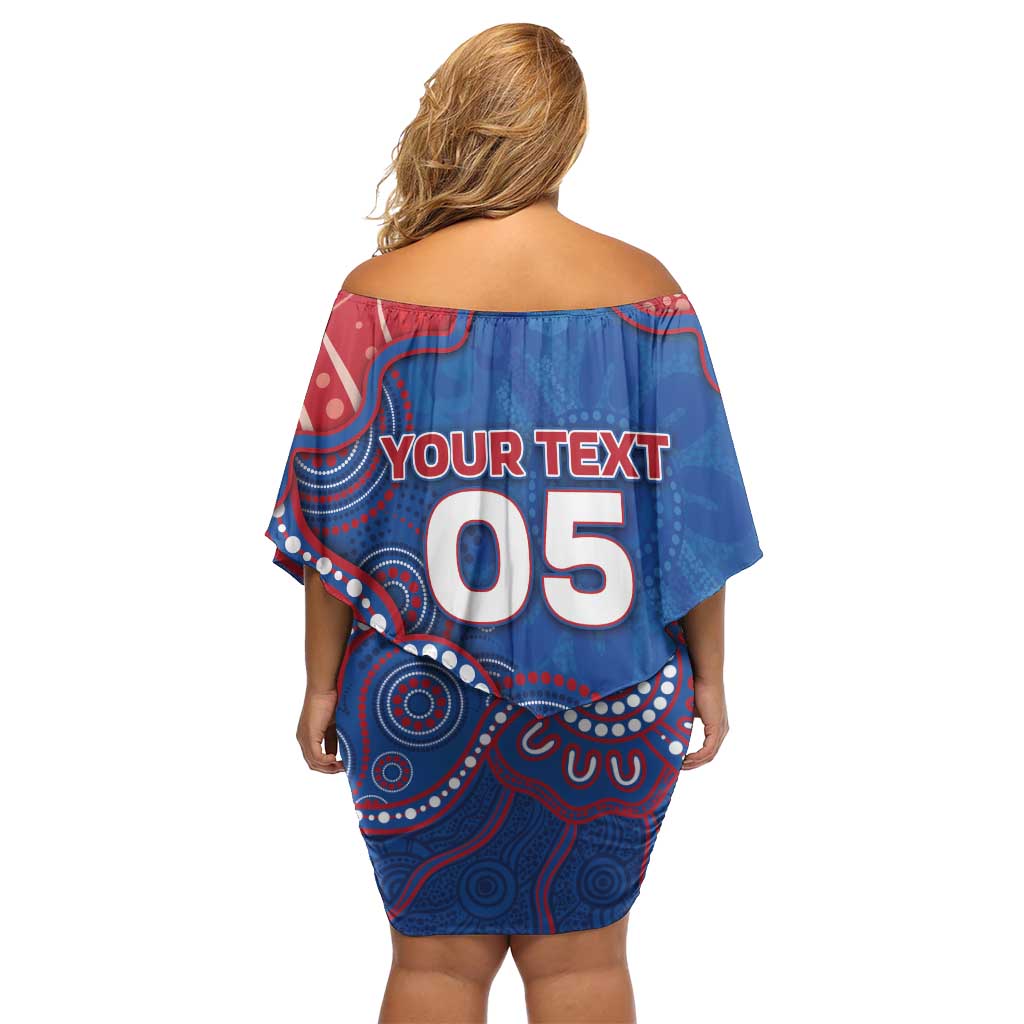 Custom Bulldogs Football Off Shoulder Short Dress Aboriginal Dot Art Pattern