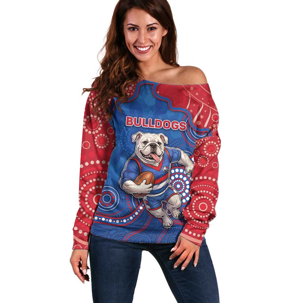 Custom Bulldogs Football Off Shoulder Sweater Aboriginal Dot Art Pattern