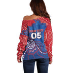 Custom Bulldogs Football Off Shoulder Sweater Aboriginal Dot Art Pattern