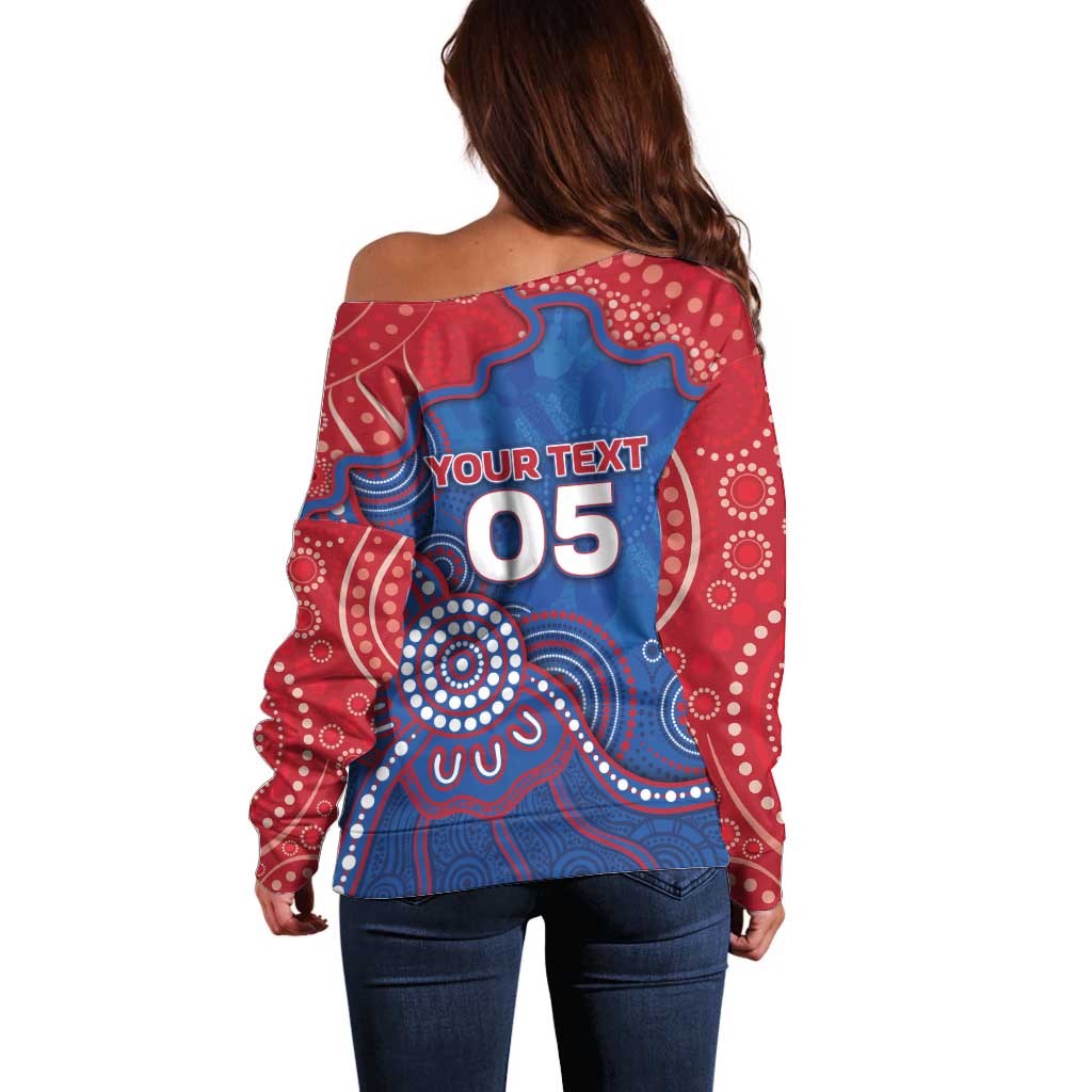 Custom Bulldogs Football Off Shoulder Sweater Aboriginal Dot Art Pattern