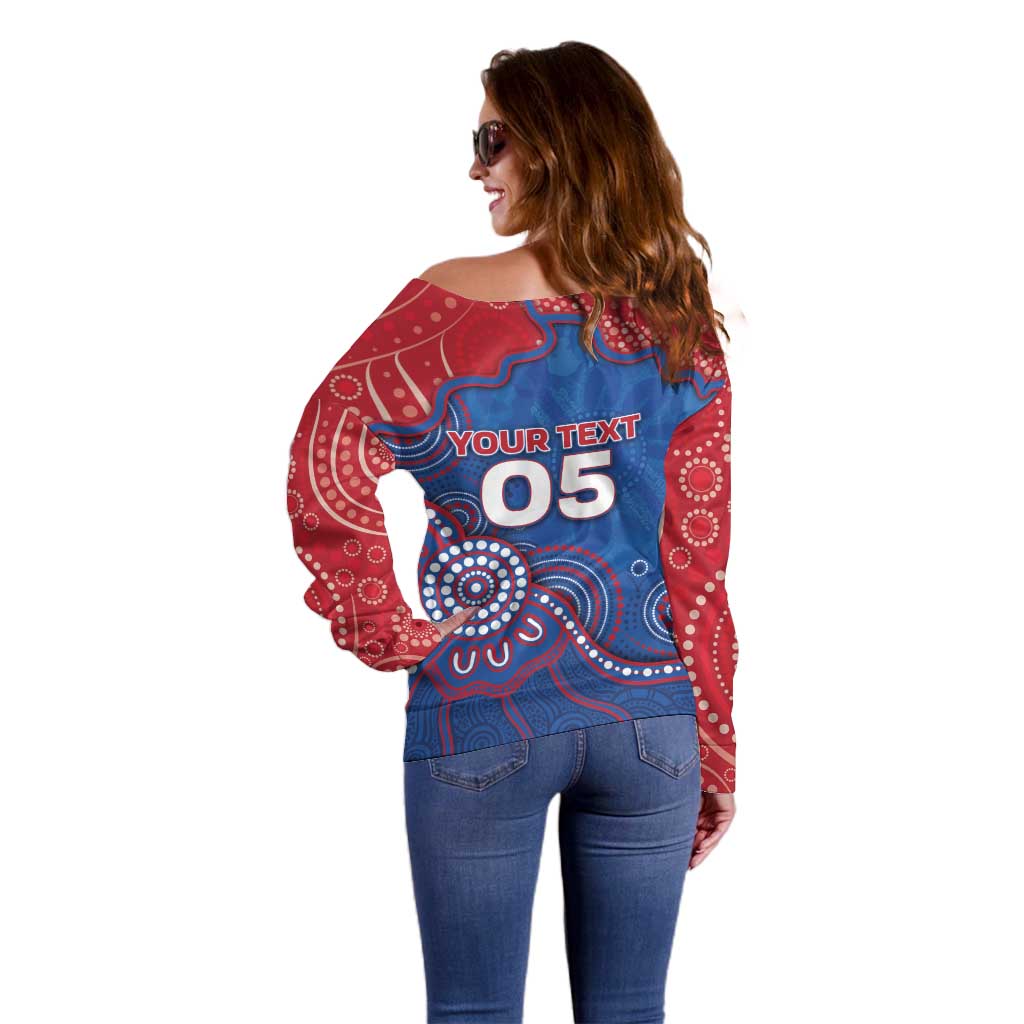 Custom Bulldogs Football Off Shoulder Sweater Aboriginal Dot Art Pattern