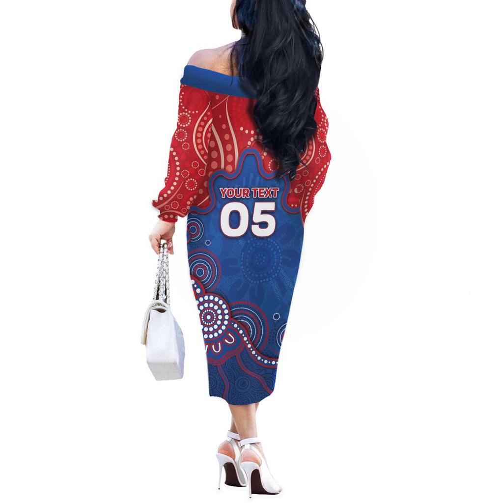 Custom Bulldogs Football Off The Shoulder Long Sleeve Dress Aboriginal Dot Art Pattern