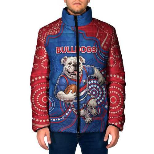 Custom Bulldogs Football Padded Jacket Aboriginal Dot Art Pattern