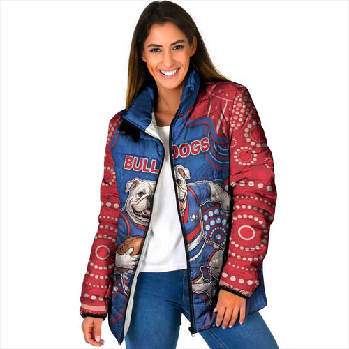 Custom Bulldogs Football Padded Jacket Aboriginal Dot Art Pattern