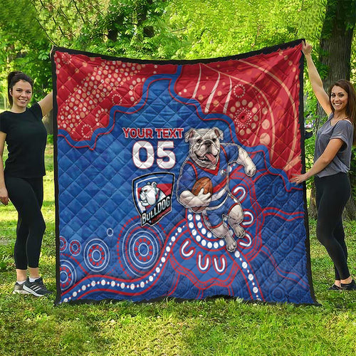 Custom Bulldogs Football Quilt Aboriginal Dot Art Pattern