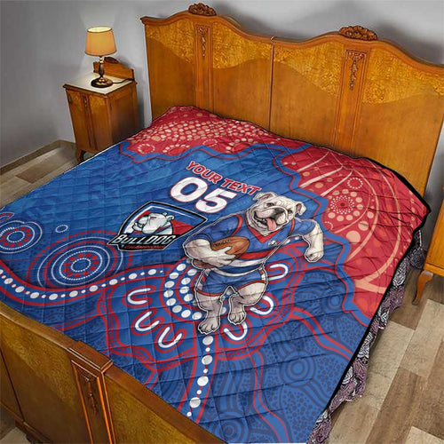 Custom Bulldogs Football Quilt Aboriginal Dot Art Pattern