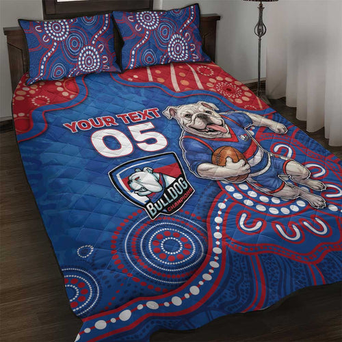 Custom Bulldogs Football Quilt Bed Set Aboriginal Dot Art Pattern