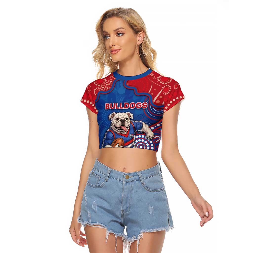 Custom Bulldogs Football Raglan Cropped T Shirt Aboriginal Dot Art Pattern