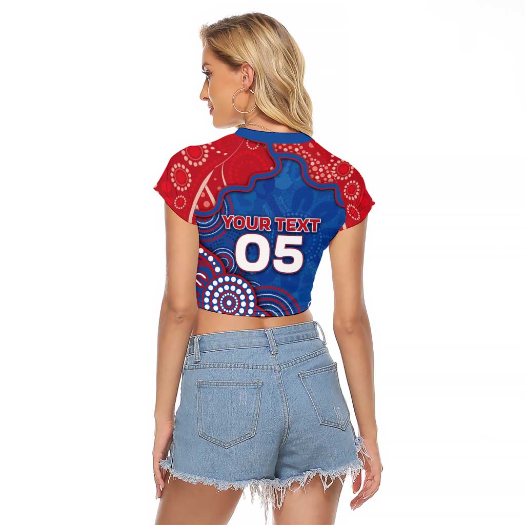 Custom Bulldogs Football Raglan Cropped T Shirt Aboriginal Dot Art Pattern