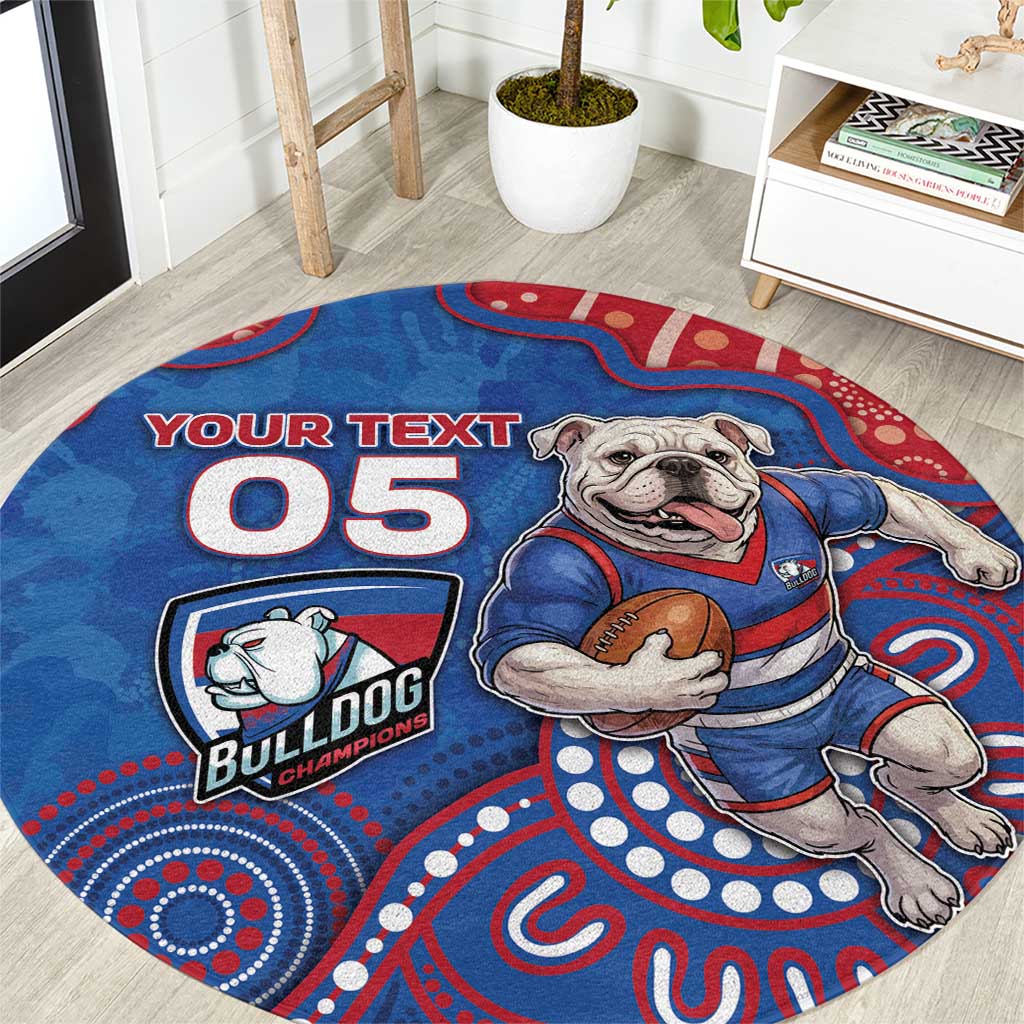 Custom Bulldogs Football Round Carpet Aboriginal Dot Art Pattern