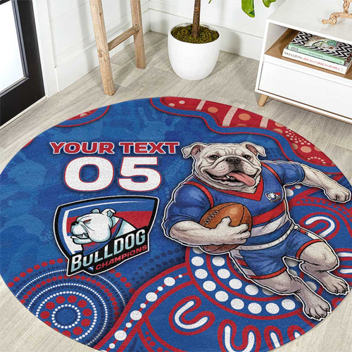 Custom Bulldogs Football Round Carpet Aboriginal Dot Art Pattern