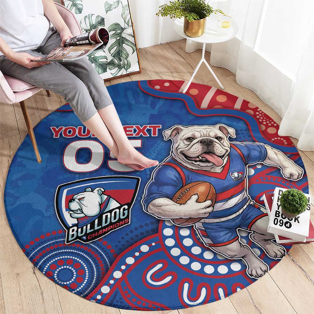 Custom Bulldogs Football Round Carpet Aboriginal Dot Art Pattern