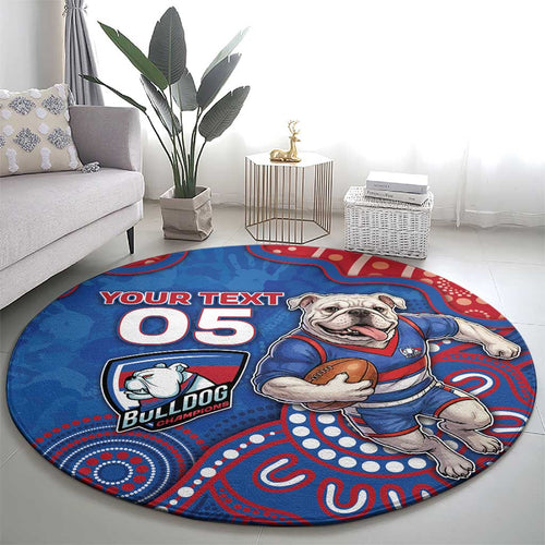 Custom Bulldogs Football Round Carpet Aboriginal Dot Art Pattern