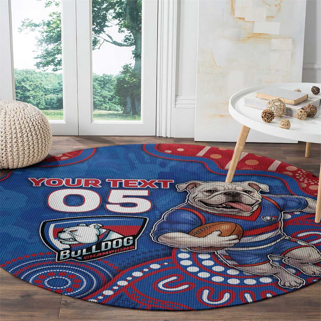 Custom Bulldogs Football Round Carpet Aboriginal Dot Art Pattern