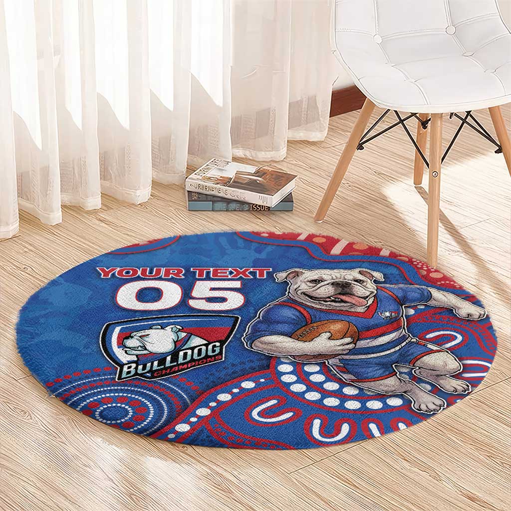 Custom Bulldogs Football Round Carpet Aboriginal Dot Art Pattern