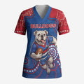 Custom Bulldogs Football Scrub Top Aboriginal Dot Art Pattern