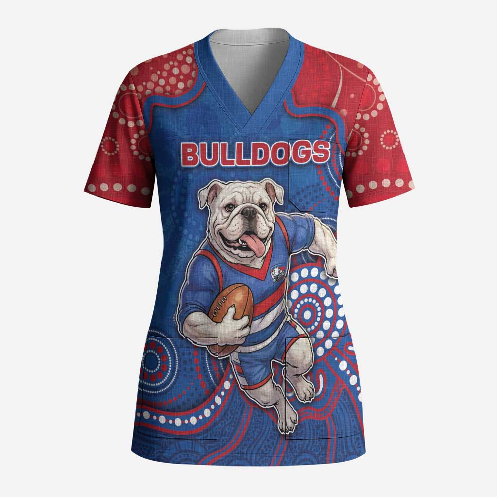 Custom Bulldogs Football Scrub Top Aboriginal Dot Art Pattern