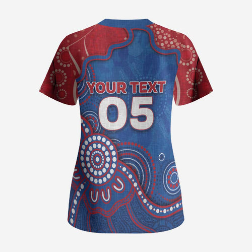 Custom Bulldogs Football Scrub Top Aboriginal Dot Art Pattern