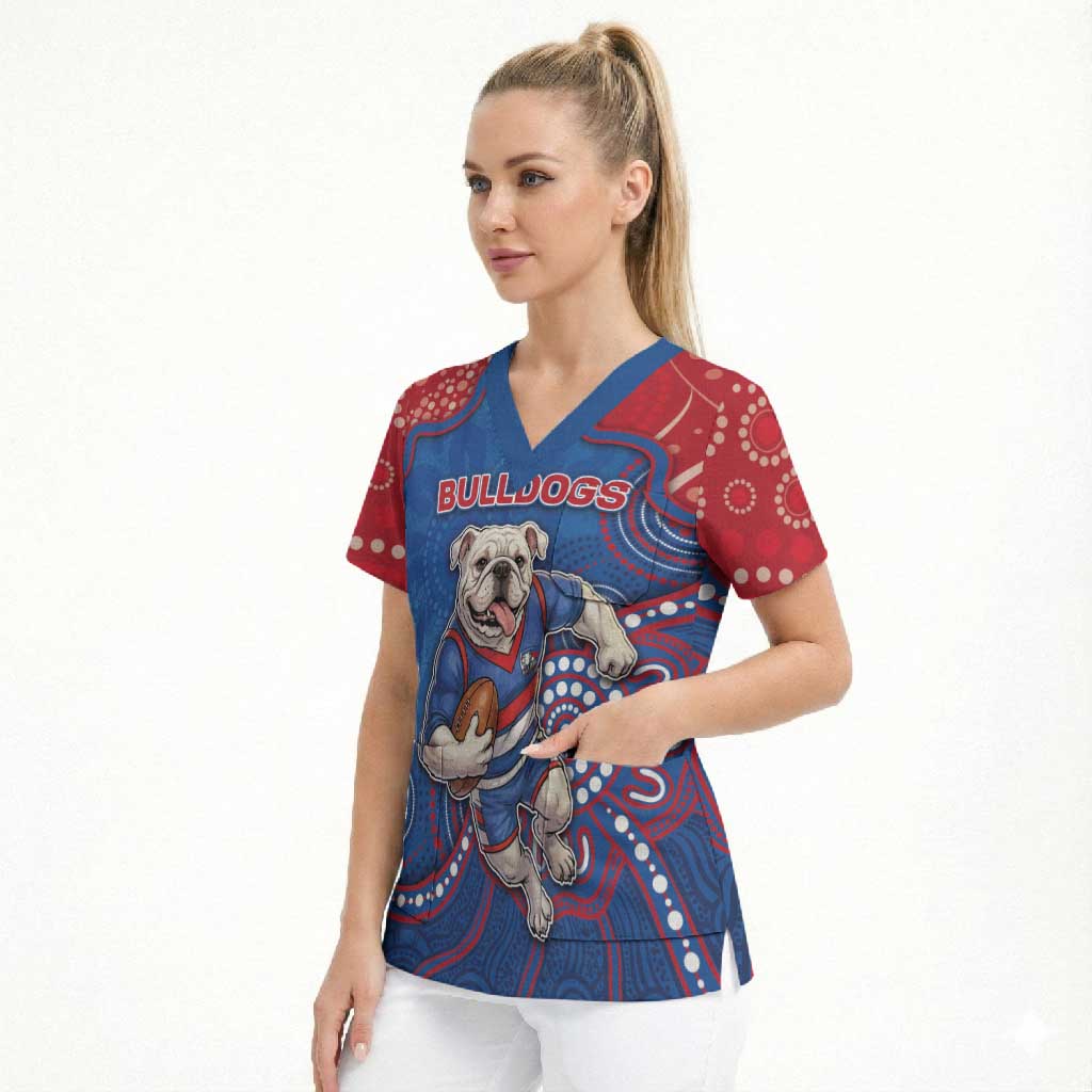 Custom Bulldogs Football Scrub Top Aboriginal Dot Art Pattern