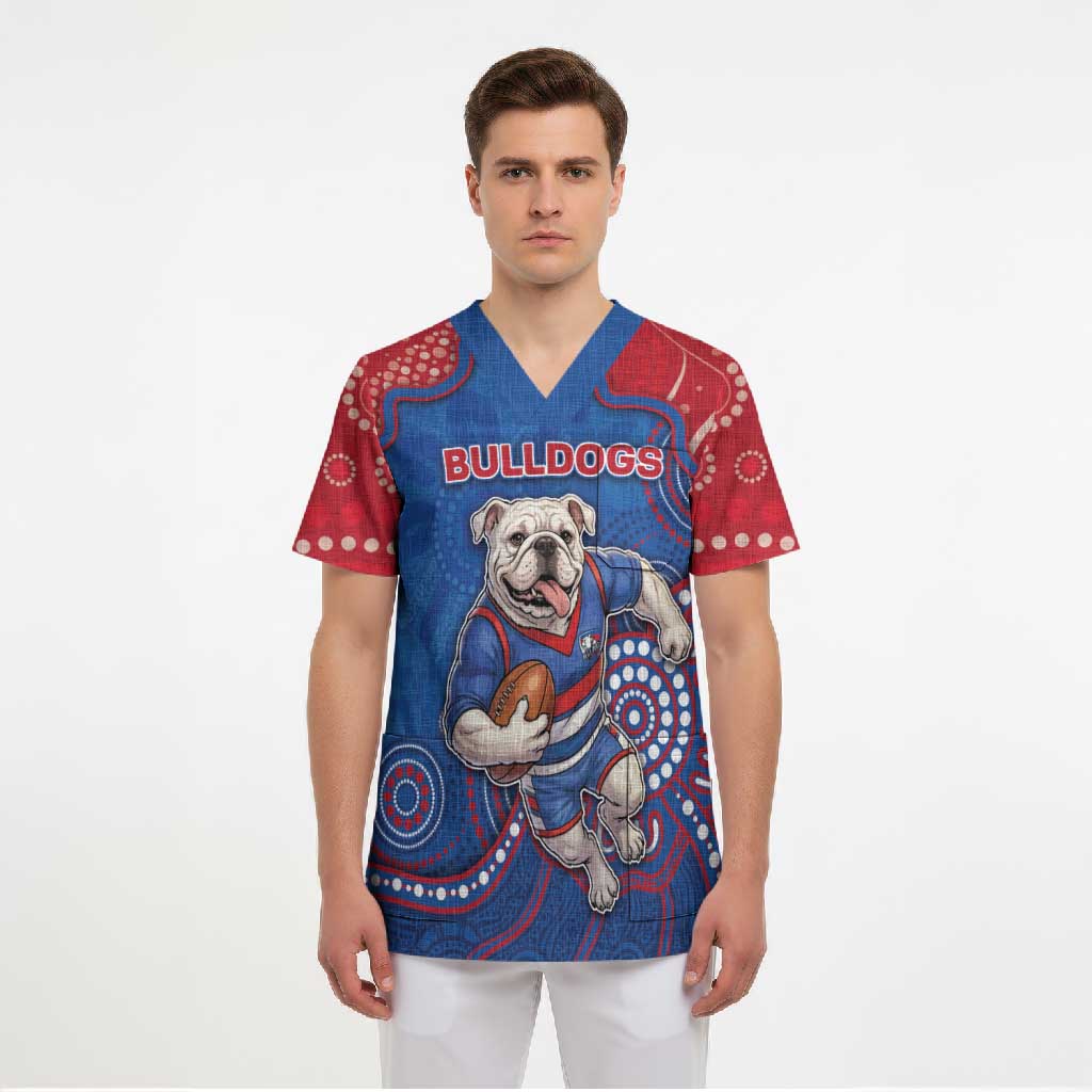 Custom Bulldogs Football Scrub Top Aboriginal Dot Art Pattern