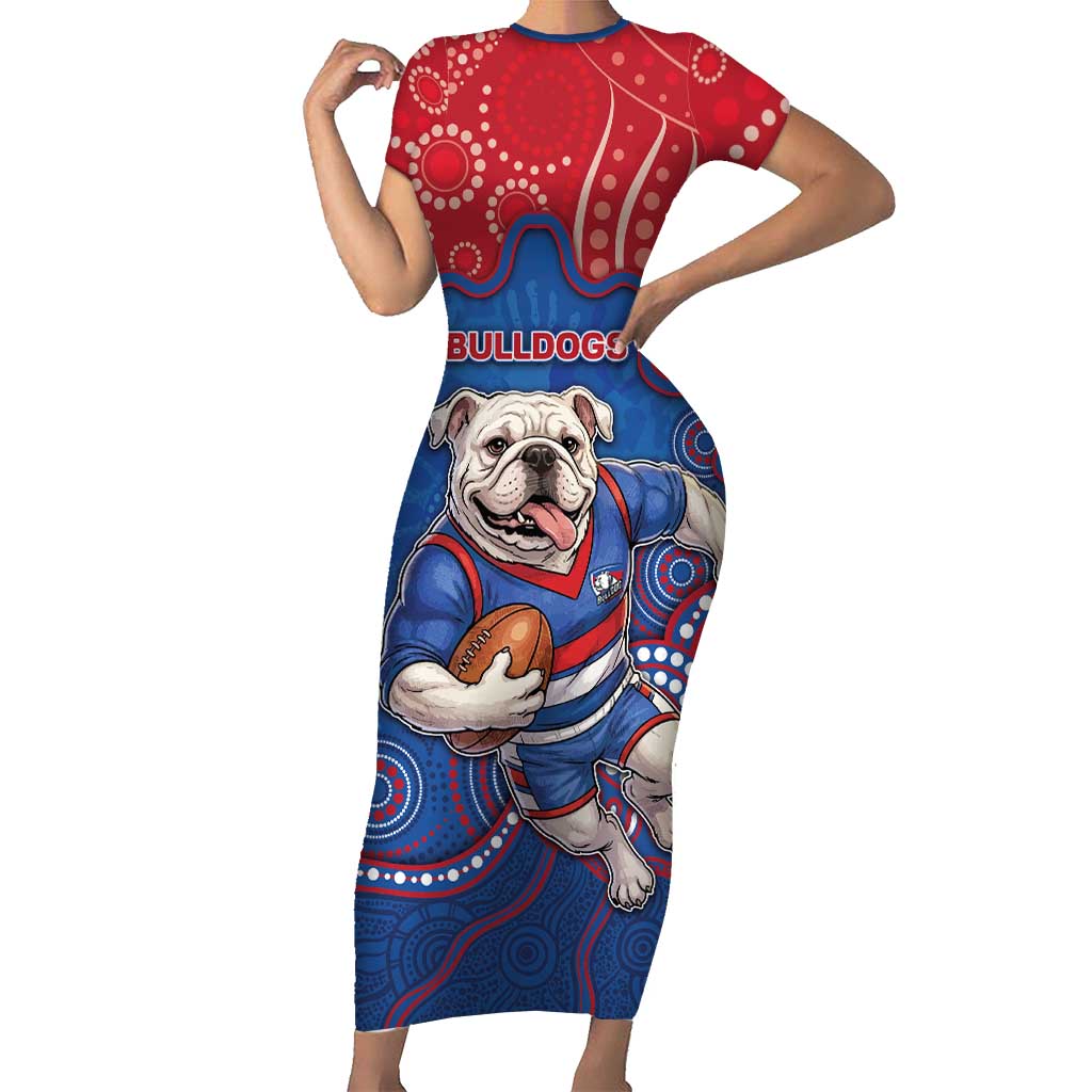 Custom Bulldogs Football Short Sleeve Bodycon Dress Aboriginal Dot Art Pattern