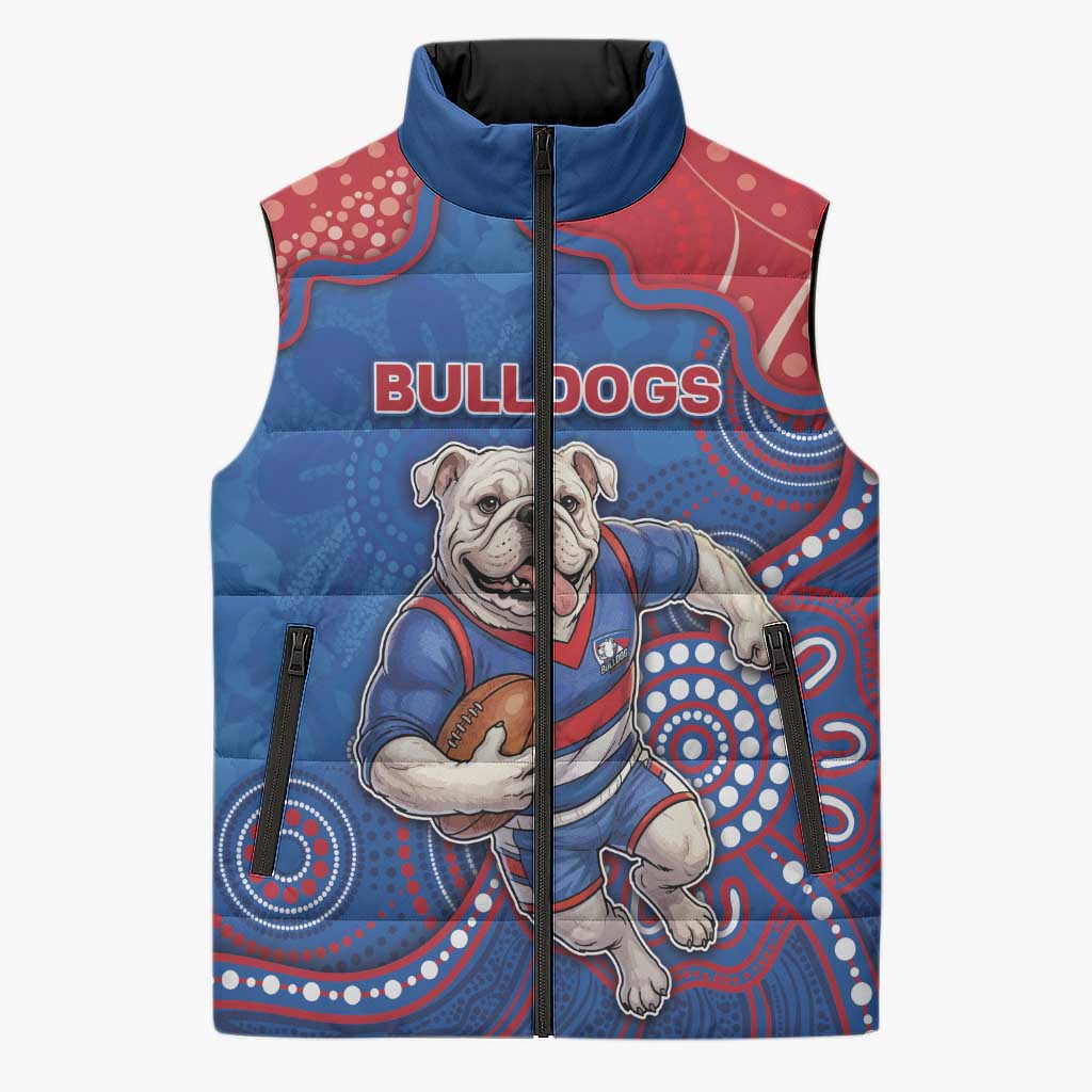 Custom Bulldogs Football Sleeveless Puffer Jacket Aboriginal Dot Art Pattern