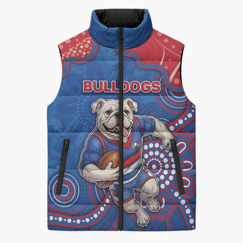 Custom Bulldogs Football Sleeveless Puffer Jacket Aboriginal Dot Art Pattern