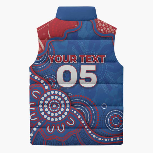 Custom Bulldogs Football Sleeveless Puffer Jacket Aboriginal Dot Art Pattern