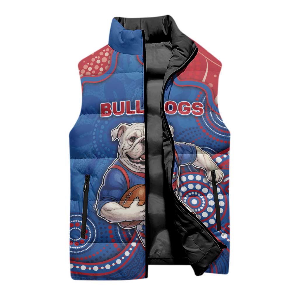 Custom Bulldogs Football Sleeveless Puffer Jacket Aboriginal Dot Art Pattern