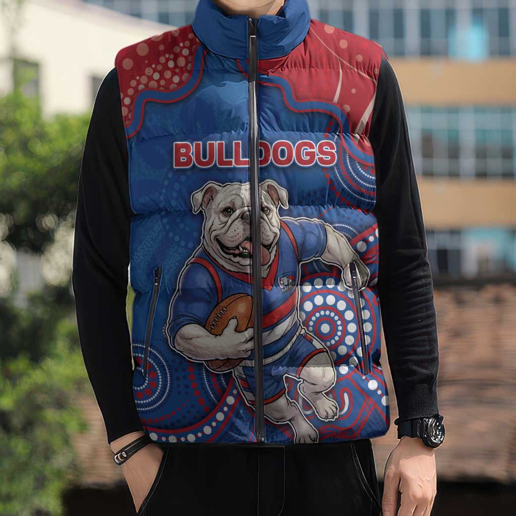 Custom Bulldogs Football Sleeveless Puffer Jacket Aboriginal Dot Art Pattern