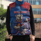 Custom Bulldogs Football Sleeveless Puffer Jacket Aboriginal Dot Art Pattern