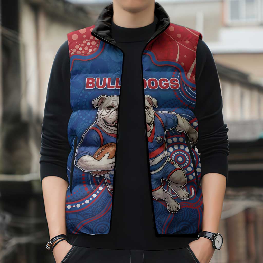 Custom Bulldogs Football Sleeveless Puffer Jacket Aboriginal Dot Art Pattern