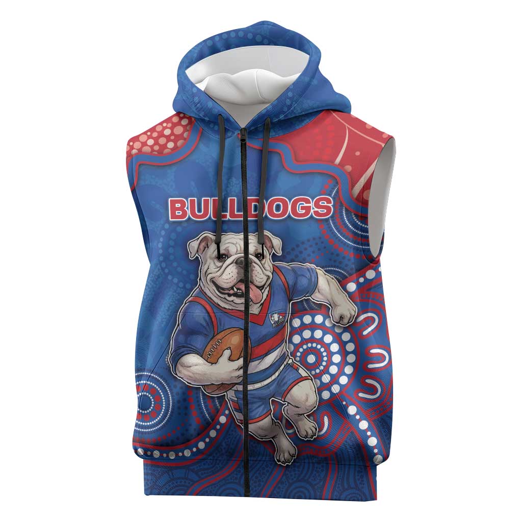 Custom Bulldogs Football Sleeveless Zip Hoodie Aboriginal Dot Art Pattern