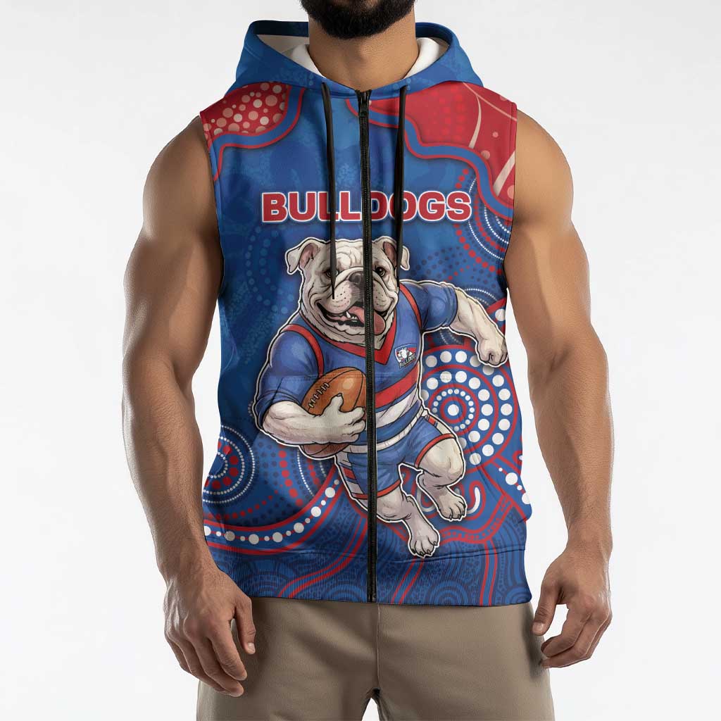 Custom Bulldogs Football Sleeveless Zip Hoodie Aboriginal Dot Art Pattern