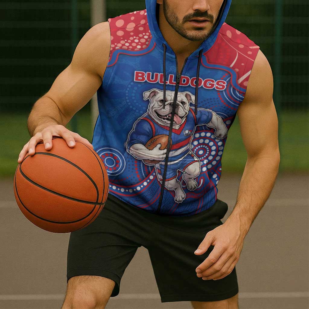 Custom Bulldogs Football Sleeveless Zip Hoodie Aboriginal Dot Art Pattern