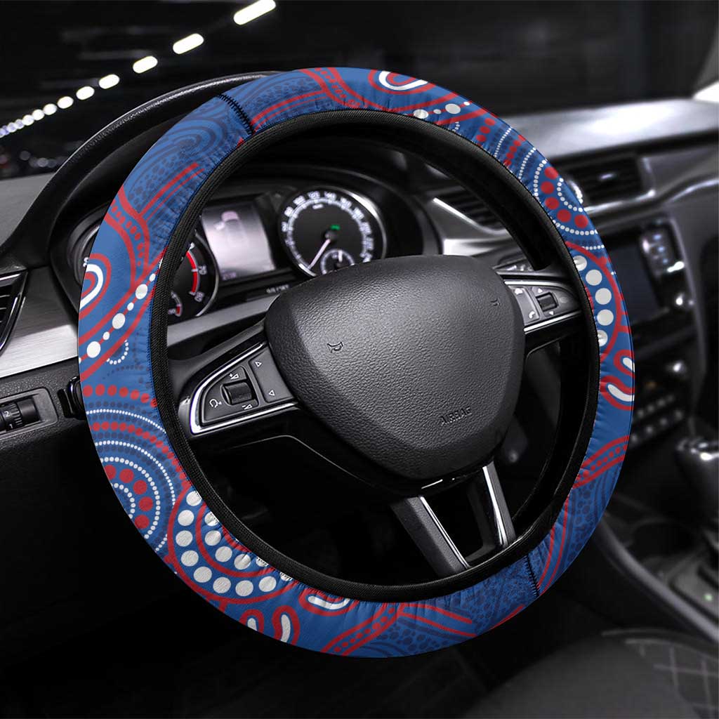 Bulldogs Football Steering Wheel Cover Aboriginal Dot Art Pattern