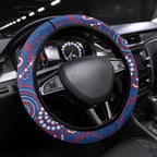 Bulldogs Football Steering Wheel Cover Aboriginal Dot Art Pattern