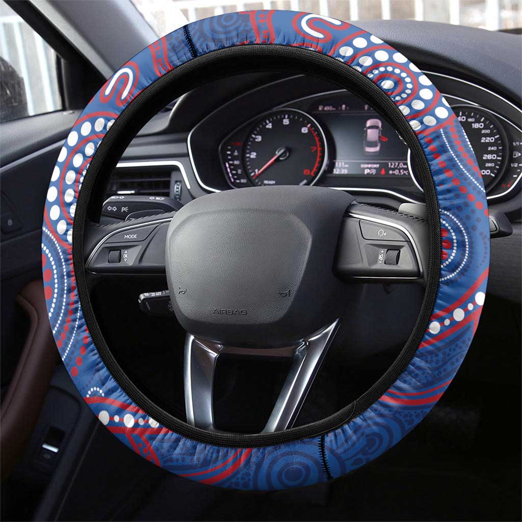 Bulldogs Football Steering Wheel Cover Aboriginal Dot Art Pattern